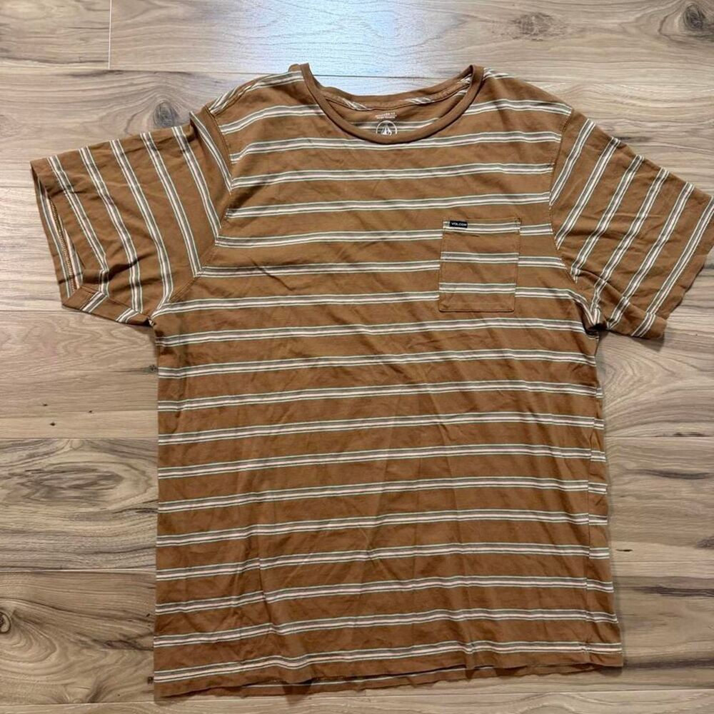 Y2K style Volcom pocket skater surf striped streetwear tee size XXL